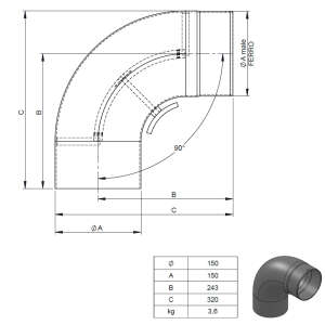 Ofenrohr Bogen 90° gezogen