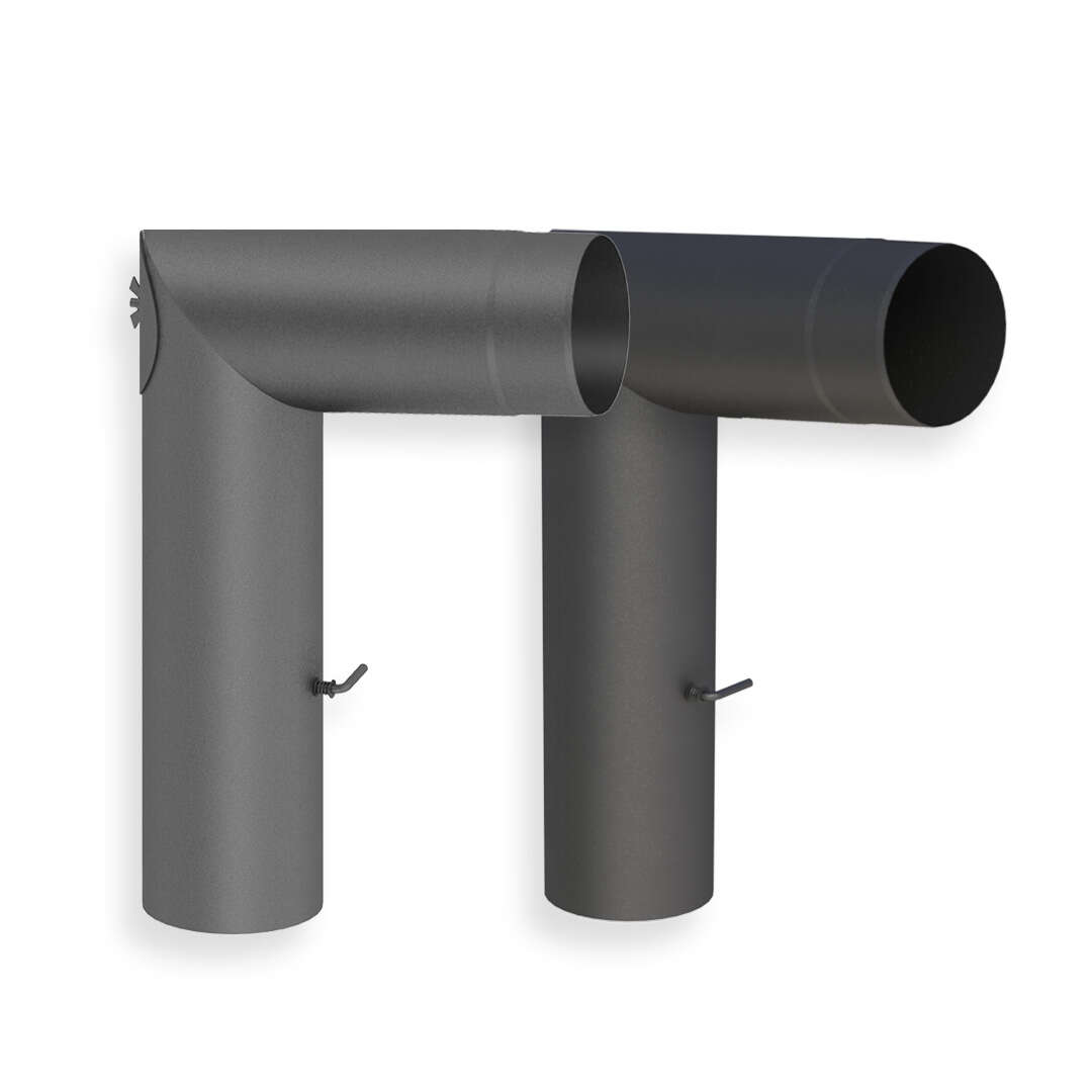 Ofenrohr Bogen zweiteilig lang mit Tür und Drosselklappe