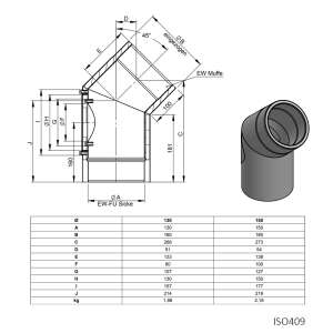 Jeremias Ofenrohr doppelwandig ISO-Line Winkel 45&deg;