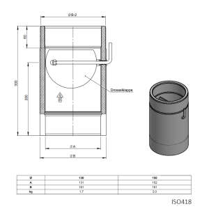 Jeremias Ofenrohr doppelwandig ISO-Line L&auml;ngenelement 300 mm mit Drosselklappe