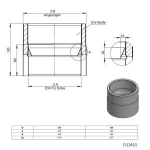 Jeremias Ofenrohr doppelwandig ISO-Line L&auml;ngenelement 150 mm mit Kondensatring