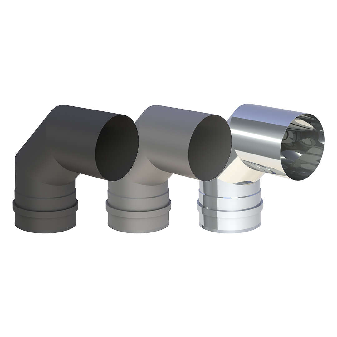 Pelletofenrohr 90° Bogen mit Muffe (Kesselanschluss)