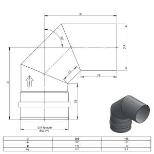 Pelletofenrohr 90° Bogen mit Muffe (Kesselanschluss)