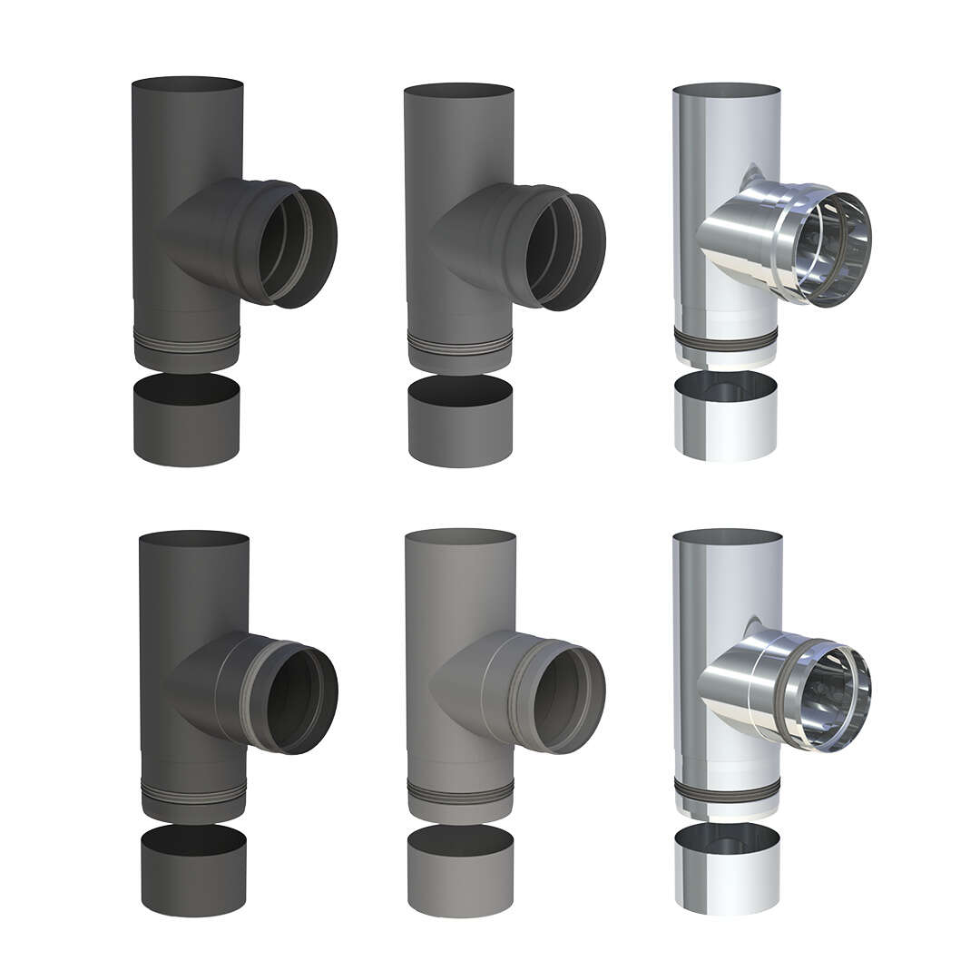 Pelletofenrohr T-Stück 90° mit Kondensatschale