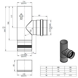 Pelletofenrohr T-Stück 90° mit Kondensatschale