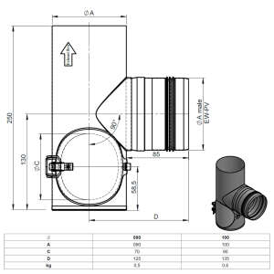 Pelletofenrohr T-St&uuml;ck 90&deg; mit Revisions&ouml;ffnung