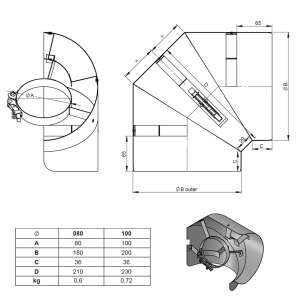 Pelletofenrohr Strahlungsschutz f&uuml;r 90&deg; Winkel