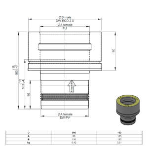 Pelletofenrohr Schornsteinanschlussst&uuml;ck auf DW-ECO / DW-FU